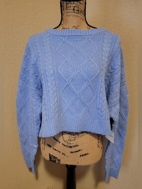 Arizona Jean Company Light Blue Off-the-Shoulder Ribbed Sweater